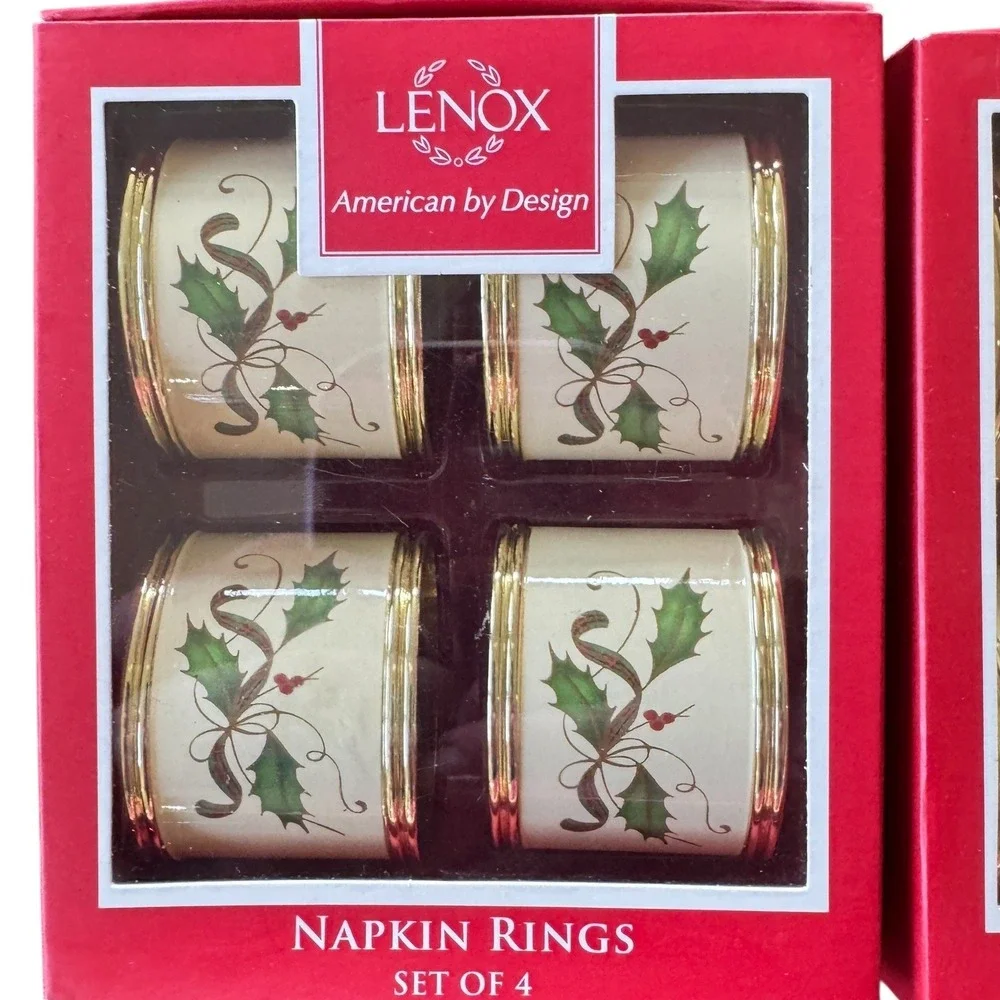 Lenox Nouveau Holly Berry Napkin Rings Set of 8 Christmas Holiday Gold Trim